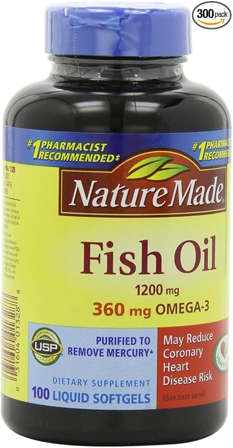 Nature Made Fish Oil 1200mg, 360mg Omega-3 100 Liquid Softgels (3 Pack)