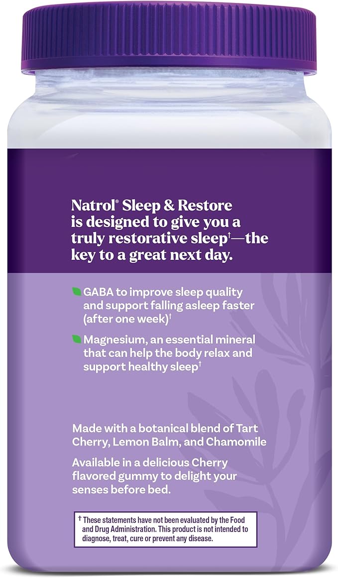 Natrol Sleep & Restore Magnesium Glycinate Blend Gummies,Magnesium for Sleep Aids for Adults,Melatonin-Free,Cherry Flavored,30 Day Supply,(Pack of 2)