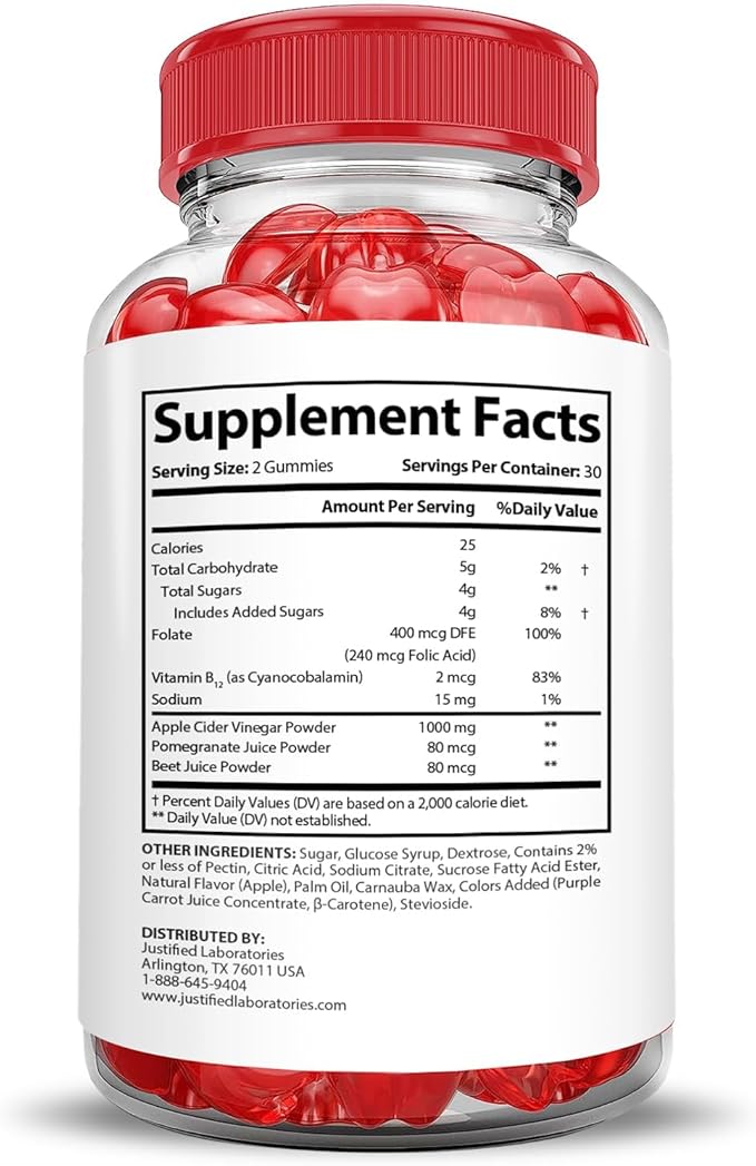 Justified Laboratories Vital Grow XL Performance Gummies 1000MG Advanced Formula Formulated with ACV Pomegranate Beet Juice Powder B12 Vegan Non GMO 60 Gummys
