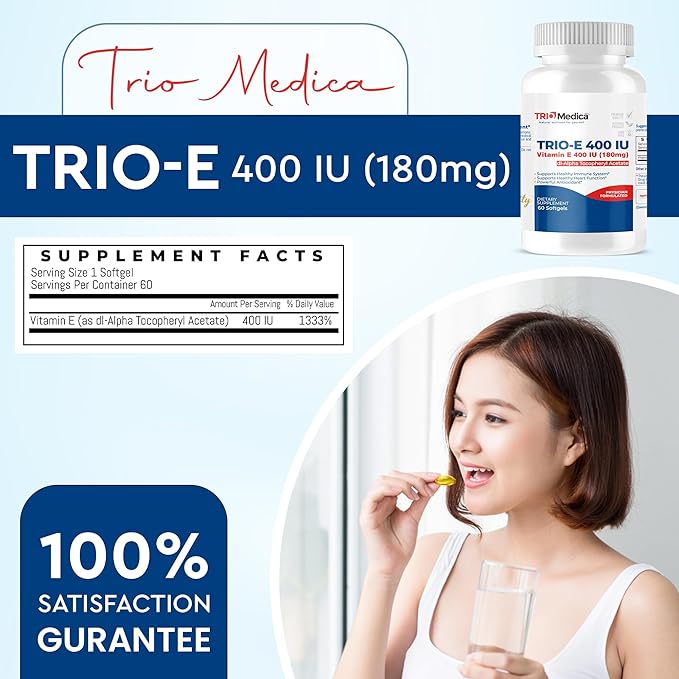 Trio-E 400 IU Vitamin E (400 IU) dl-Alpha, Dietary Supplement for Antioxidant Health & Immune System, 60 Softgels