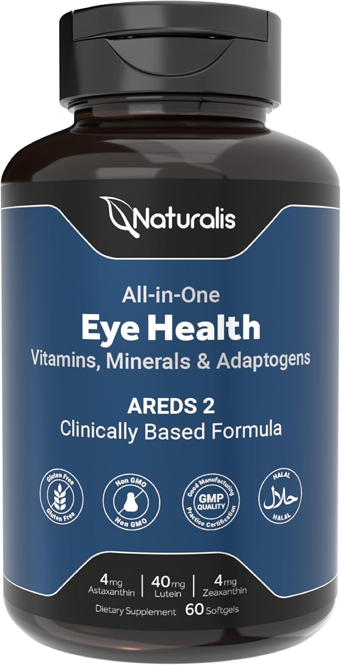 Naturalis Areds2 Clinically Based Eye Supplement | Lutein, Zeaxanthin, Astaxanthin, Bilberry, Blueberry, Cranberry & Grape Seed Adaptogen Blend | 60 Vision Essential Softgels