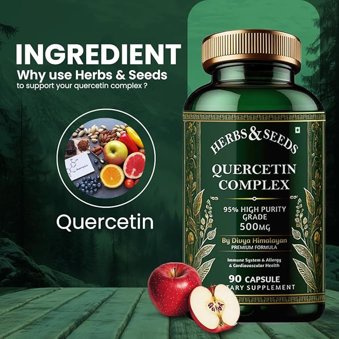 HERBS & SEEDS Quercetin Complex 500mg Supplement Natural Vegan Sources with Bioflavonoids & Potent Antioxidants for Cellular Health Support & Promotes Immunity – 90 Capsules