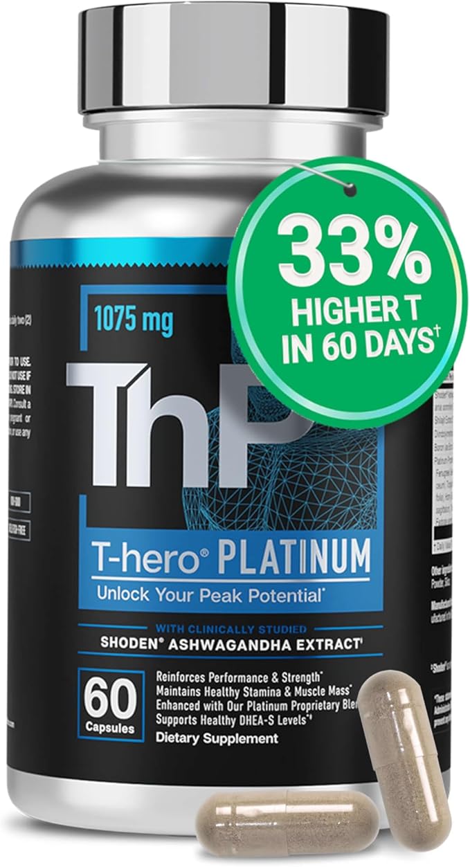 Essential Elements T-Hero Platinum - Daily Testosterone Support for Men - Promotes Vitality & Drive - Testosterone Supplement with Shoden Ashwagandha, Shilajit, Boron, DIM - 60 Count - 30 Servings