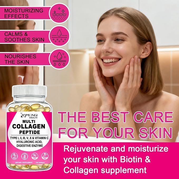 Collagen Supplements for Women & Men, Hydrolyzed Multi Collagen Peptides | Types I, II, III, V, X, Hydrolyzed Collagen Protein w. Hyaluronic Acid Biotin & Vitamin C, Hair, Skin & Nails Beauty Complex