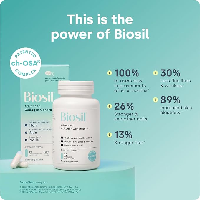 Biosil Collagen Booster Supplement - 60 Original Capsules - Patented ch-OSA Activator for Skin, Hair, Nails & Joints - Supports Natural Production - 30-Day Supply