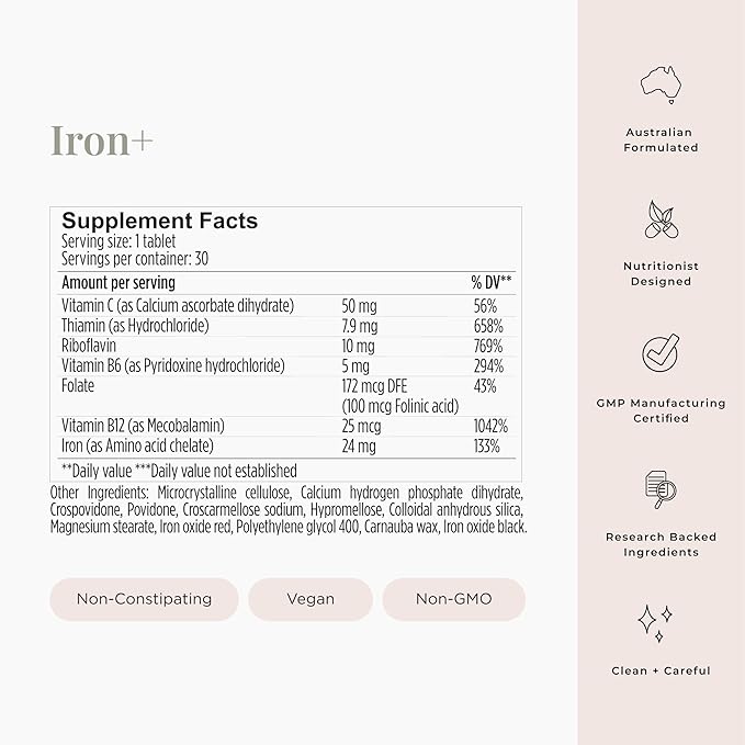 JSHealth Iron Supplement with Vitamin C. Ferrochel Iron Supports Energy Levels. Non-Constipating, with B Vitamins. By Nutritionist Jessica Sepel (30 Tablets)