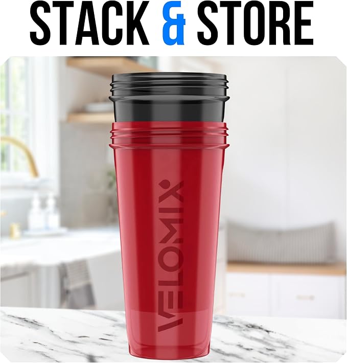 VELOMIX -2 Pack- 28 oz Protein Shaker Bottles for Protein Mixes - 2x Wire Whisk | Leak Proof Shaker Cups for Protein Shakes and Pre Workout | Protein Shaker Bottle Pack (B1) Red/Black