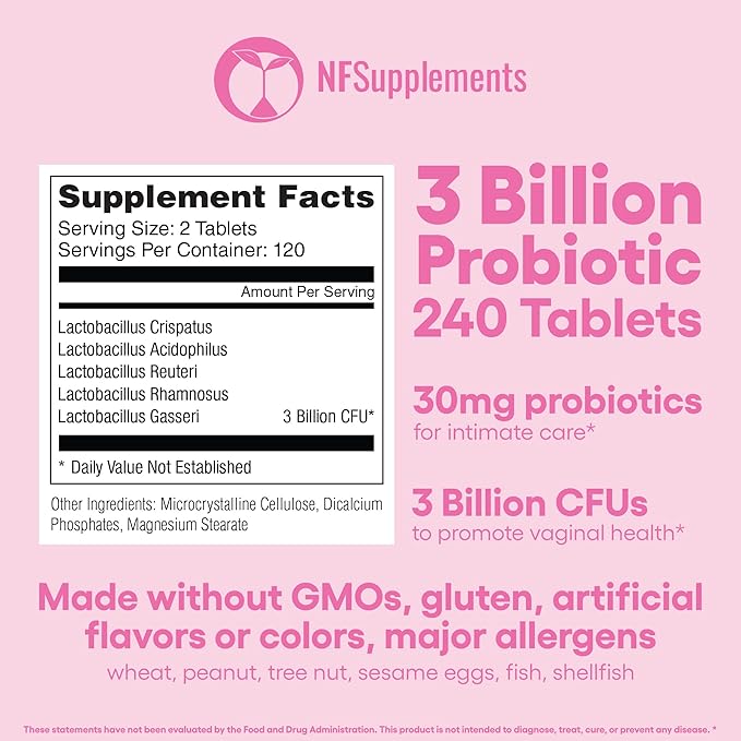 Natural Foundation Supplements Vaginal Probiotics Supplement Supports PH Balance & Intimate Flora 240 Tablets 3 Billion CFU (240, Vaginal Probiotics)