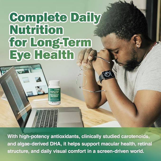 AREDS 2 Plus Eye Vitamin Supplement,Lutein and Zeaxanthin Supplements with DHA for Seniors Macular,Supports Visual Clarity,Focus & Eye Fatigue Relief,Non-GMO,Third-Party Tested(Made & Tested in USA)