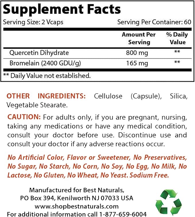 Best Naturals Alpha Lipoic Acid 600 mg & Quercetin with Bromelain