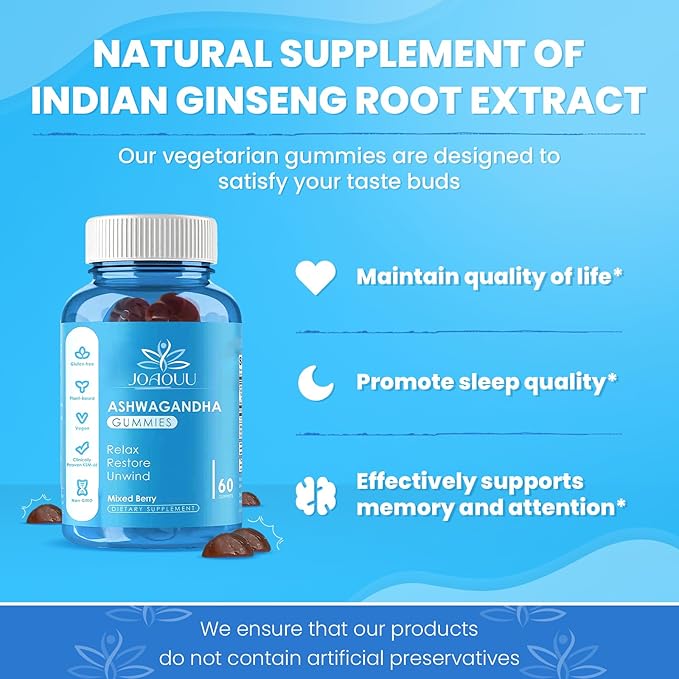 (60 Count) Ashwagandha Gummies KSM-66 - Mixed Berry, Vegan, Plant Based, Non-GMO, Gluten-Free & Gelatin Free Relax, Organic Ashwa Root Extract Supplement for Immune Support