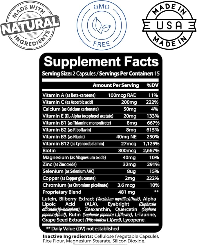 Kaya Naturals Eye Health Supplement, Lutein and Zeaxanthin, Vision Health, Eye Strain Support 800 mg Vitamin Supplement 30 Capsules (Pack of 2)