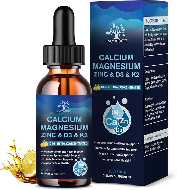 (1 Pack) Magnesium Calcium Zinc Supplement with Vitamin D3 K2 for Women, Magnesium Glycinate Vegan Liquid Drops for Adult Plus L-Theanine Boron Sea Moss Extract, Bone, Sleep & Leg Cramps, 1 Fl Oz