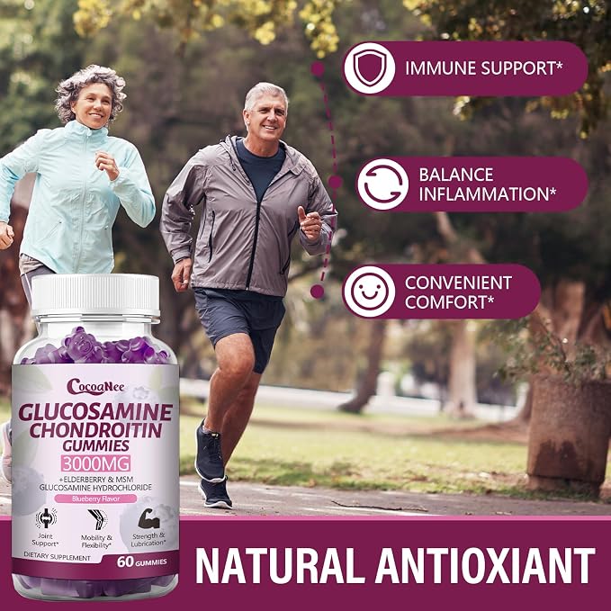 3 Packs 3000MG Glucosamine Chondroitin Gummies, Extra Strength Joint Support Supplement with MSM & Elderberry, Flexibility, Antioxidant Immune Support Gummy for Adults, Men & Women 180Cts