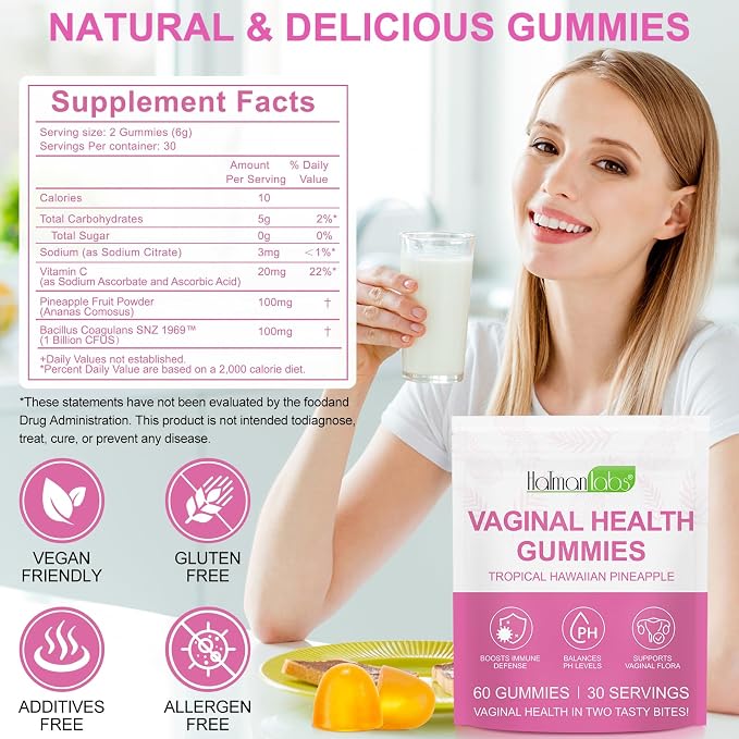 Vaginal Probiotics for Women, PH Balance for Women, Hawaiian Pineapple Gummies for PH Health, Improve Immune, Women's Vaginal Health Supplement, 180 Gummies