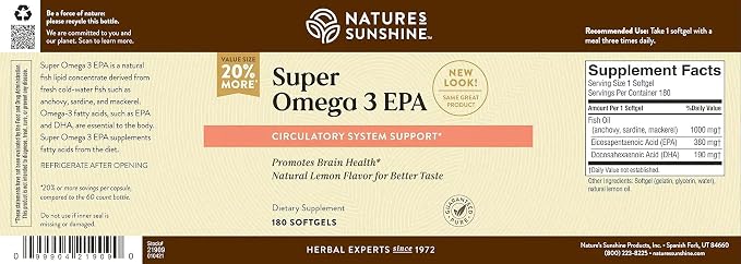 Nature's Sunshine Super Omega-3 EPA 180 Softgels