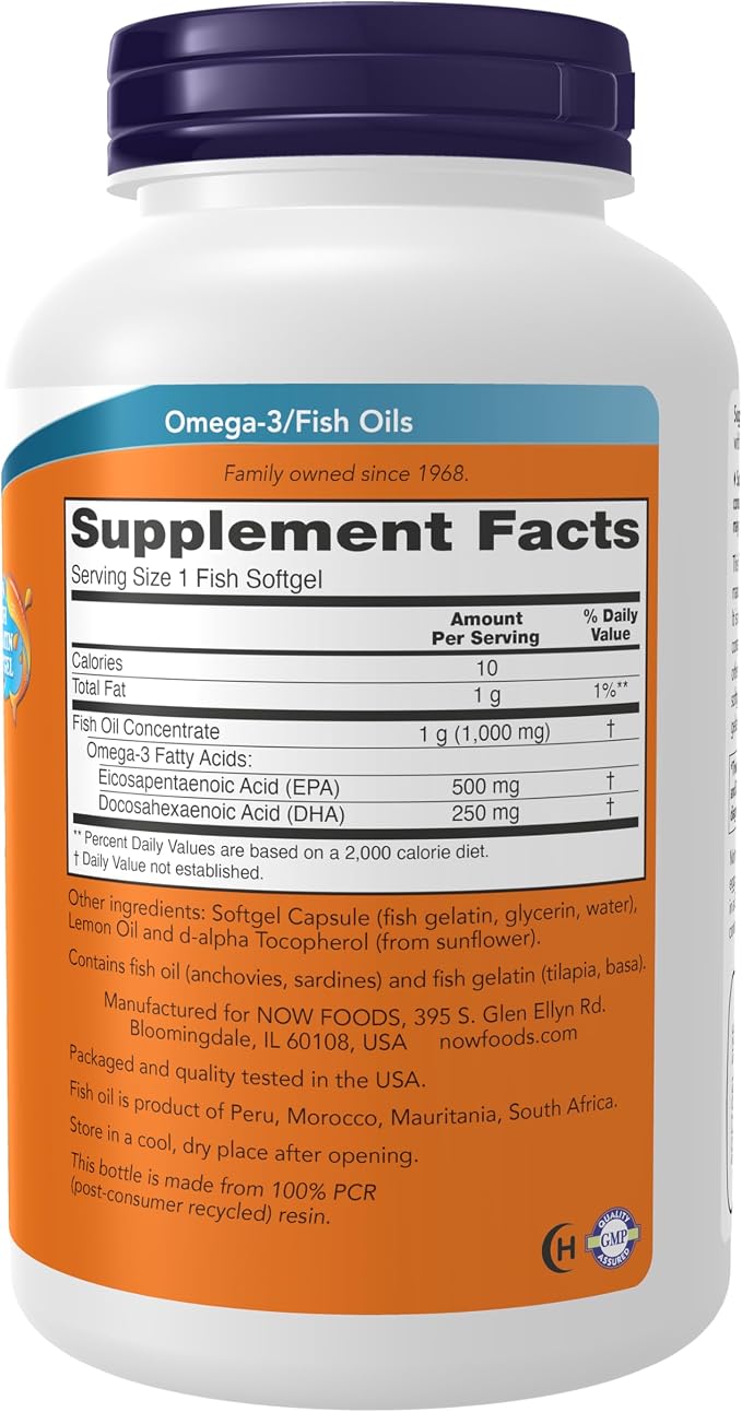 NOW Foods Supplements, Ultra Omega-3, 500 EPA and 250 DHA, Cardiovascular Support*, 180-Fish Gelatin Softgels