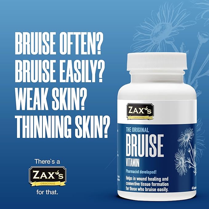 ZAX'S Bruise Vitamin Pharmacist Developed Bruising Supplements Potent Bruising Swelling Reducer, Zinc, Vitamin K, D3, Ascorbic Acid, Citrus Bioflavonoids, 60 Caps, Combine Arnica Bruise Cream