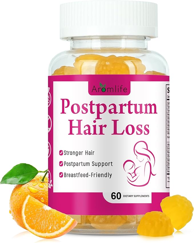 Aromlife Postpartum Hair Loss Gummies for Women Stronger Hair, Postpartum Hair Gummies with Biotin, Folate, Zine, Vitamin E, B6 & B12, 60 Count Vegan Breastfeeding-Friendly Postnatal Vitamins Gummy