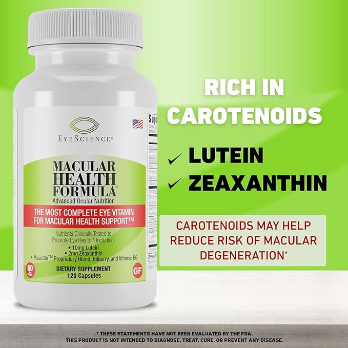 EyeScience – Macular Health Formula – Capsules – Complete Nutritional Supplement for Eye Health - Contains Lutein, Zeaxanthin, Vitamin C, D, E & B6 (120 Count)
