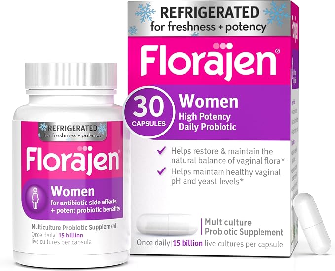 Florajen Women's Vaginal Probiotics, Provides Gut Health & Constipation Relief For Adults And Bloating Relief For Women, 30 Capsules (Refrigerated)