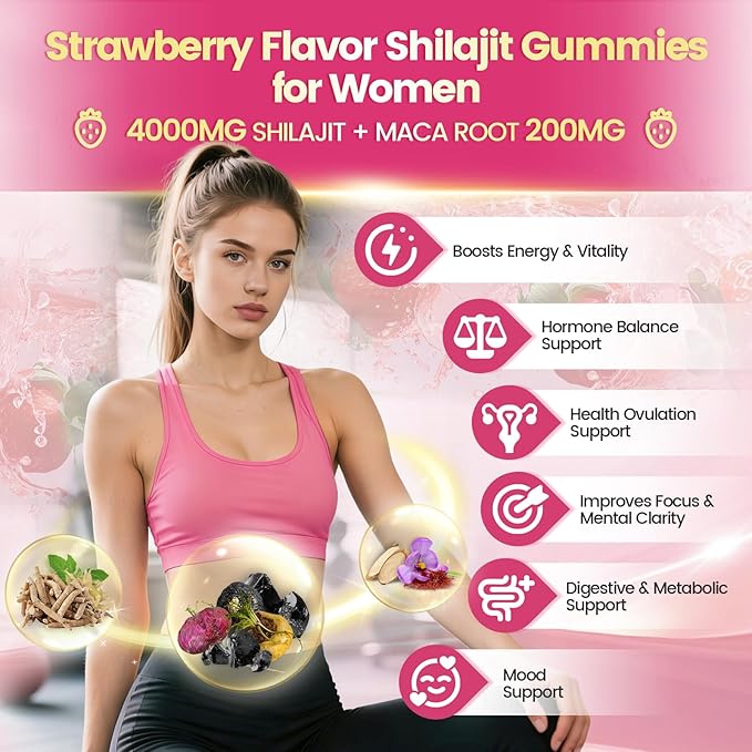 VivoNu Himalayan* Shilajit* Gummies with Ashwagandha* & Gokshura | 85+ Trace Minerals & Fulvic Acid | Organic, Micronutrient Supplement for Men & Women (Women 4000mg / 1 Bag)