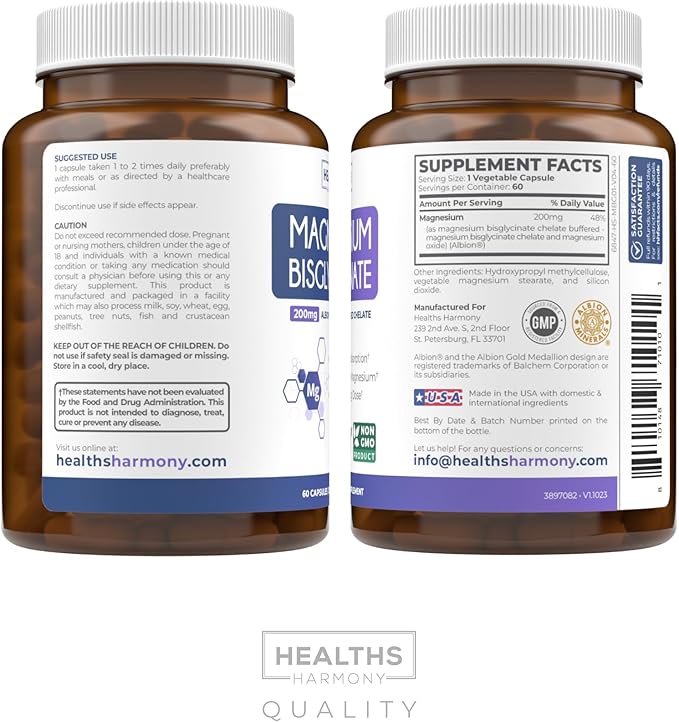 High Absorption Magnesium Bisglycinate Capsules - Clinically Validated Buffered and Chelated Magnesium Supplement - 1 Daily Vegan Capsule with Lab Verified Gentle 200mg Serving (2 Month Supply)