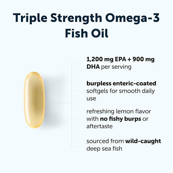 Micro Ingredients Triple Strength Omega 3 Fish Oil Supplements 4200mg Per Serving, 120 Softgels – Lemon Flavored – Burpless | EPA 1200mg + DHA 900mg | Deep Sea Fish