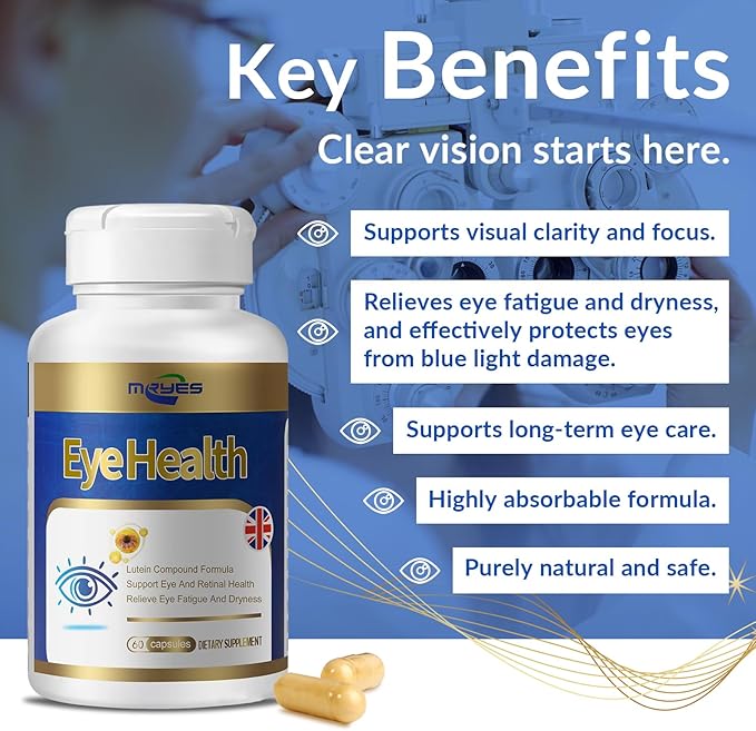 Lutein 20 mg with Zeaxanthin, Bilberry Extract, Vitamin E for Men and Women, Eye Health Dietary Supplement, Relieves Eye Tiredness and Dryness, Supports Vision Clarity and Eye Health - 120 Capsules