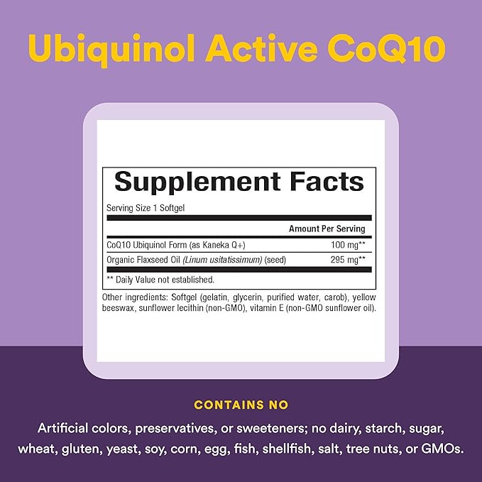 Natural Factors Ubiquinol 100 mg - Supports Heart Health & Natural Vitality - Antioxidant Support Supplement with Superior Absorption - Energy Support with Flaxseed Oil - 60 Softgels (60 Servings)