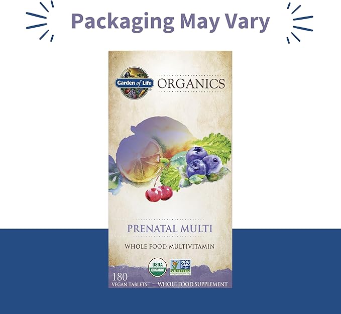 Garden of Life Organics Prenatal Multivitamin with Folate, B6, B12, D3 & Iron – Prenatal Vitamins for Women with Energy Metabolism Support for Healthy Fetal Development, Non-GMO, Vegan, 60 Servings