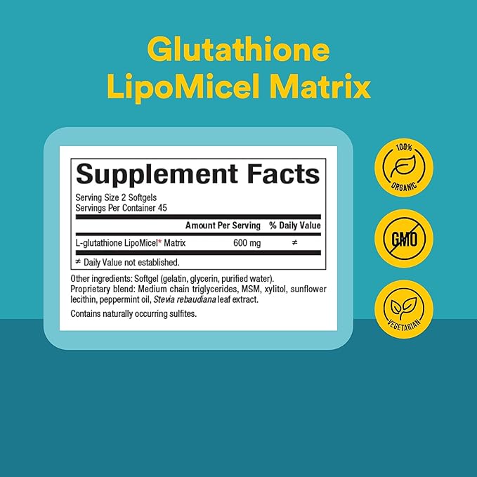 Natural Factors Glutathione LipoMicel Matrix 300 mg - Antioxidant Supplement for Healthy Aging & Immune Support - Non-GMO, Gluten-Free & Dairy-Free - 90 Softgels (45 Servings)