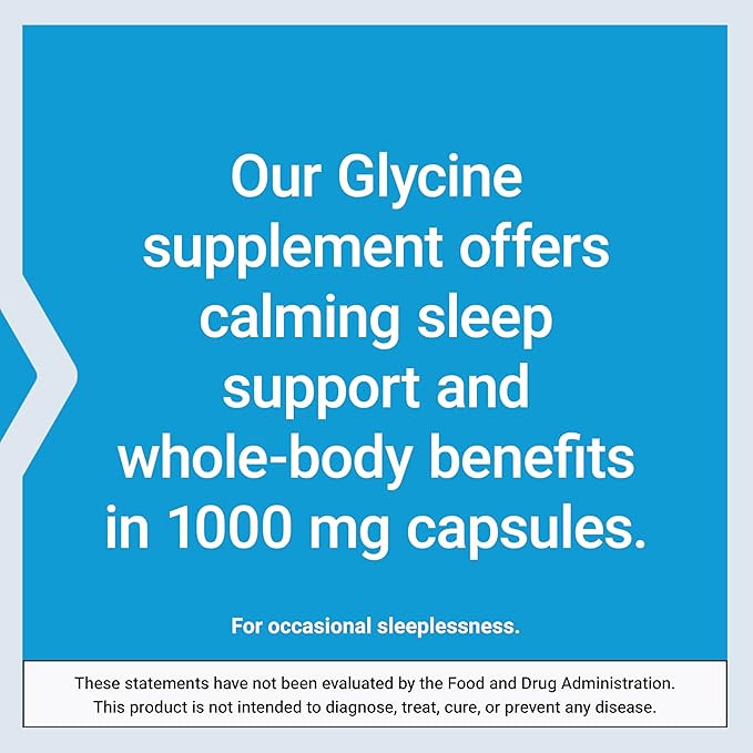 Life Extension Glycine, 1000 mg, Amino Acid That Promotes Healthy Sleep, Gluten-Free, Non-GMO, Vegetarian, 100 Capsules