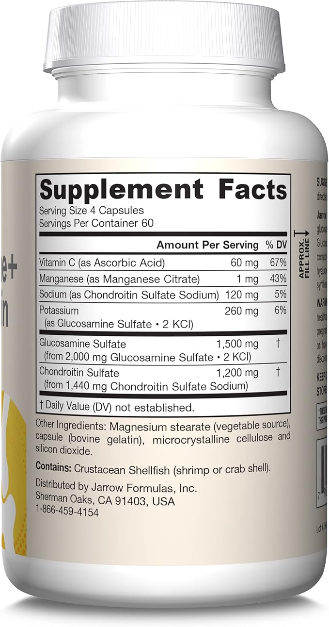 Jarrow Formulas Glucosamine + Chondroitin - 240 Capsules - Nutrient Support - Dietary Supplement for Joint Health - with Vitamin C & Manganese - 60 Servings
