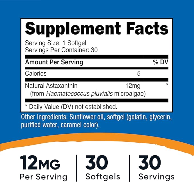 Nutricost Astaxanthin 12mg, 30 Softgels - Non-GMO and Gluten Free