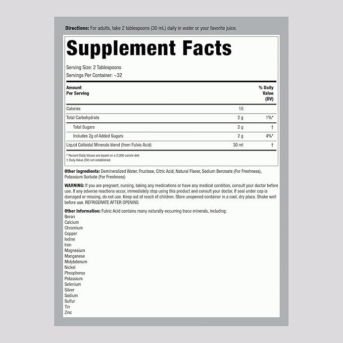 Piping Rock Colloidal Minerals Liquid | 32 fl oz | Fulvic Acid Trace Minerals | Plant Derived | Raspberry Flavor | Vegetarian, Non-GMO, Gluten Free Supplement
