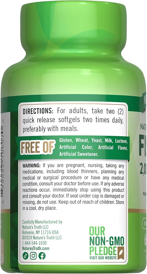 Nature's Truth Fish Oil Omega 3 Supplement | 2000mg | 60 Softgels | EPA & DHA | Lemon Flavor | Non-GMO and Gluten Free