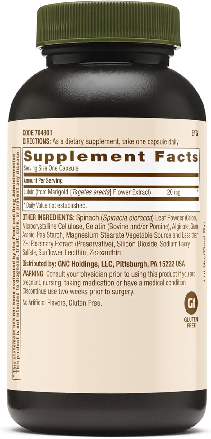 GNC Natural Brand Lutein 20mg, Supports Eye Health, 60 Capsules