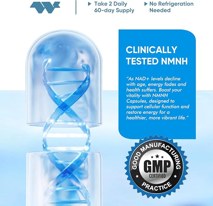 NMNH (NMN Supplement Alternative)，1000mg Per Serving NAD Supplement to Boost NAD+ Levels as We Age, for Anti Aging, Energy, Focus - 120 Capsule