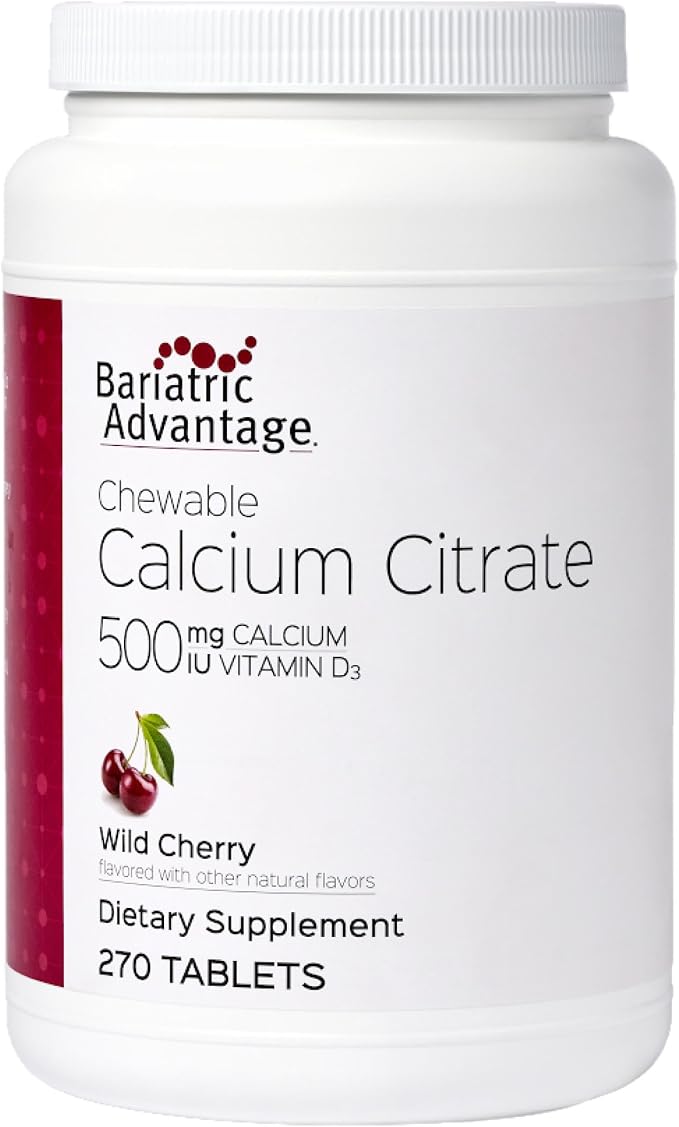Bariatric Advantage Calcium Citrate Chewable 500mg with Vitamin D3 for Bariatric Surgery Patients Including Gastric Bypass and Sleeve Gastrectomy, Low Sugar - Wild Cherry Flavor, 270 Count