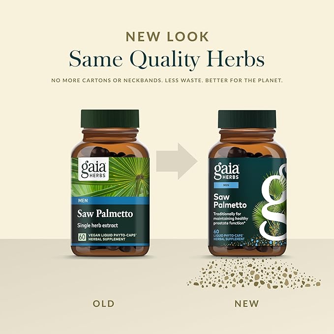 Gaia Herbs Saw Palmetto - Supports Healthy Prostate Function & Urinary Health - Saw Palmetto & Sunflower Seed Lecithin to Support Men's Health* - 60 Vegan Liquid Phyto-Caps (60 Servings)