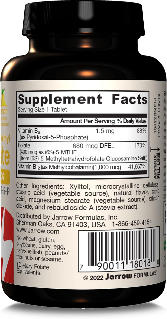Jarrow Formulas Methyl B-12 & Methyl Folate, Bioactive Vitamin B9 & Vitamin B12 Supplement, Supports Cellular Energy Production, Healthy Brain Function & Metabolism, 100 Chewable Tablets, 100 Servings