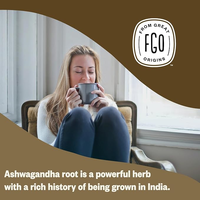 FGO Organic Ashwagandha Tea, 100 Count, Eco-Conscious Tea Bags, Resealable Bag, Packaging May Vary (Pack of 1)