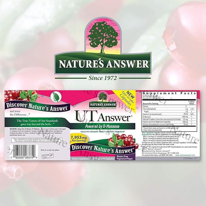 Nature's Answer Urinary Tract Health | Fast Acting Three-Day Regimen | Cranberry Flavor Dietary Supplement | Alcohol-Free, Gluten-Free, Kosher Certified, Vegetarian & Vegan 90 Capsules