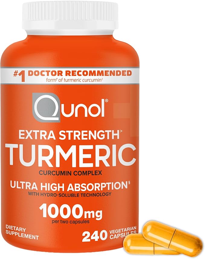 Qunol Turmeric Curcumin Supplement, 1000mg with Ultra High Absorption, for Joint Support, Extra Strength Capsules, 240 Count