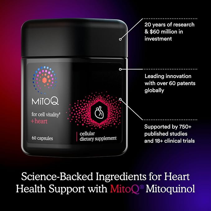 MitoQ +Heart Premium CoQ10 Antioxidant - Contains Mitoquinol Mesylate, Magnesium, L-Carnitine & Vitamin D3 - Supports Cardiovascular and Circulatory Health, & Cell Vitality (180 Capsules)