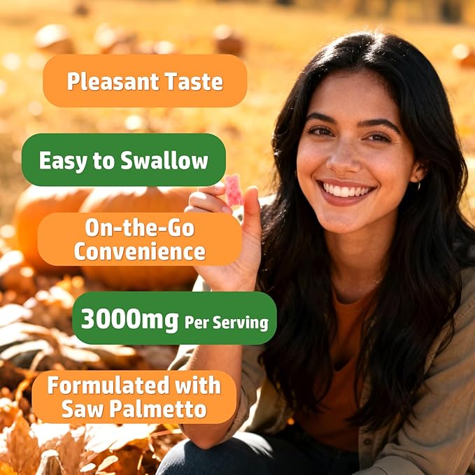 2 Pack Pumpkin Seed Oil Gummies with Saw Palmetto, Pumpkin Seed Oil for Hair and Skin Health, Pumpkin Seed Extract for Women Men, Sugar-Free, Raspberry Flavor, 120 Count