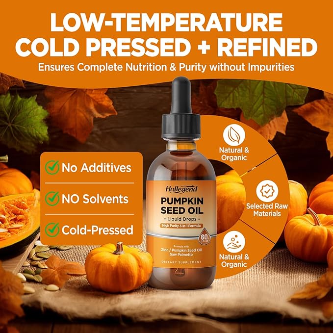Pumpkin Seed Oil - DHT Blocker for Men Women Hair Growth, Organic Pumpkin Seed Extract with Saw Palmetto for Prostate & Urinary Health, Cold Pressed Supplements Liquid Drops, Lemon, Vegan, 4 Fl Oz