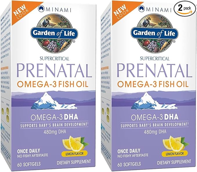 Garden of Life Prenatal DHA Omega 3 Fish Oil Supplement - Minami Natural Prenatal,Lemon,60 Softgels,(Pack of 2)