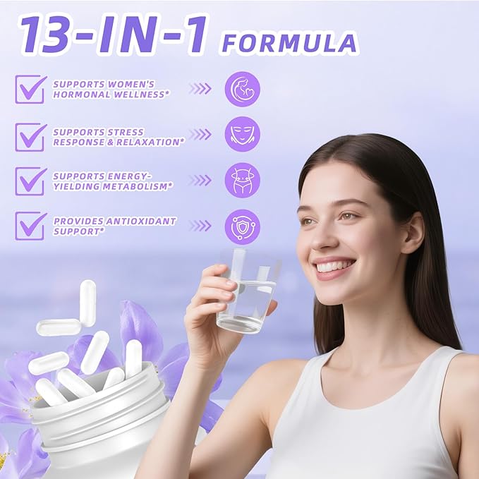 13-in-1 Myo Inositol & D-Chiro Inositol for Women,2460mg-40:1 Ratio Supplement Plus Alpha Lipoic Acid/Folate/Vitex/Magnesium,240 Vegan Capsules